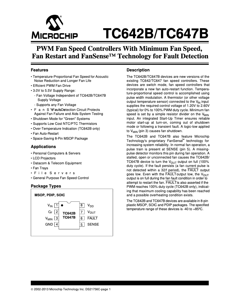 Page 1 de la notice Fiche technique Microchip TC642B
