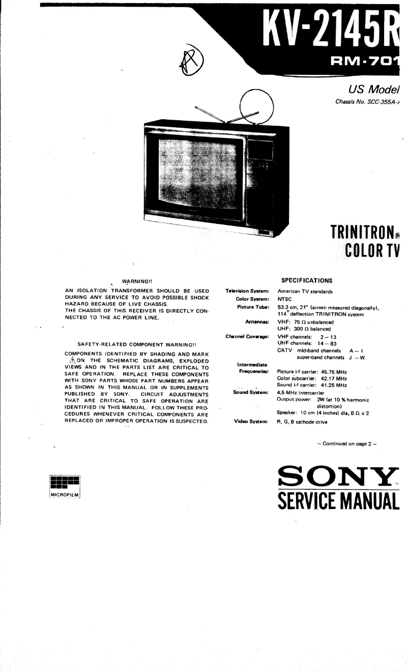 Page 1 de la notice Manuel utilisateur Sony KV-2145R
