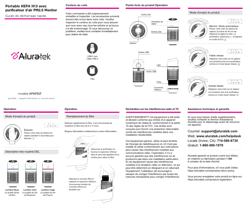 Page n°1 - Manuel utilisateur Aluratek APAP01F