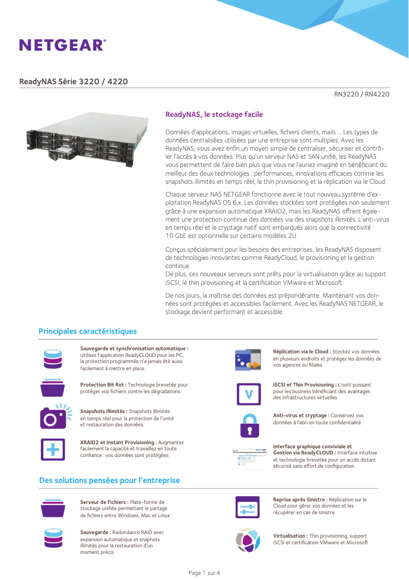 Page 1 de la notice Fiche technique Netgear ReadyNAS R422X124