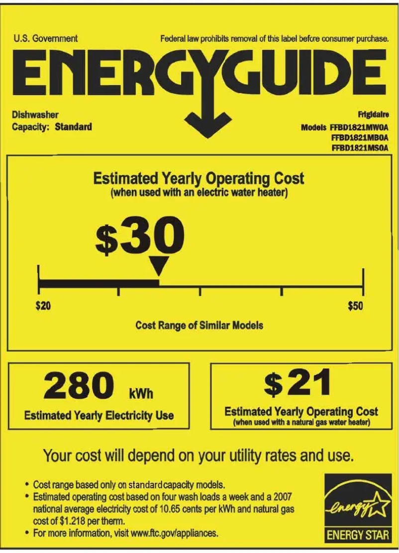 Page 1 de la notice Label énergétique Frigidaire FFBD1821M