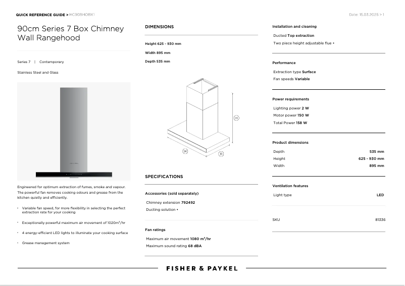 Page 1 de la notice Manuel utilisateur Fisher & Paykel HC90BHOBX1