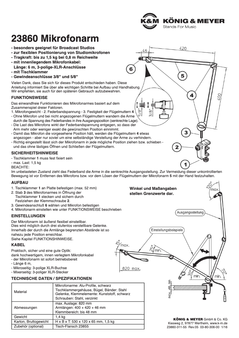 Page 1 de la notice Manuel utilisateur Konig & Meyer 23860