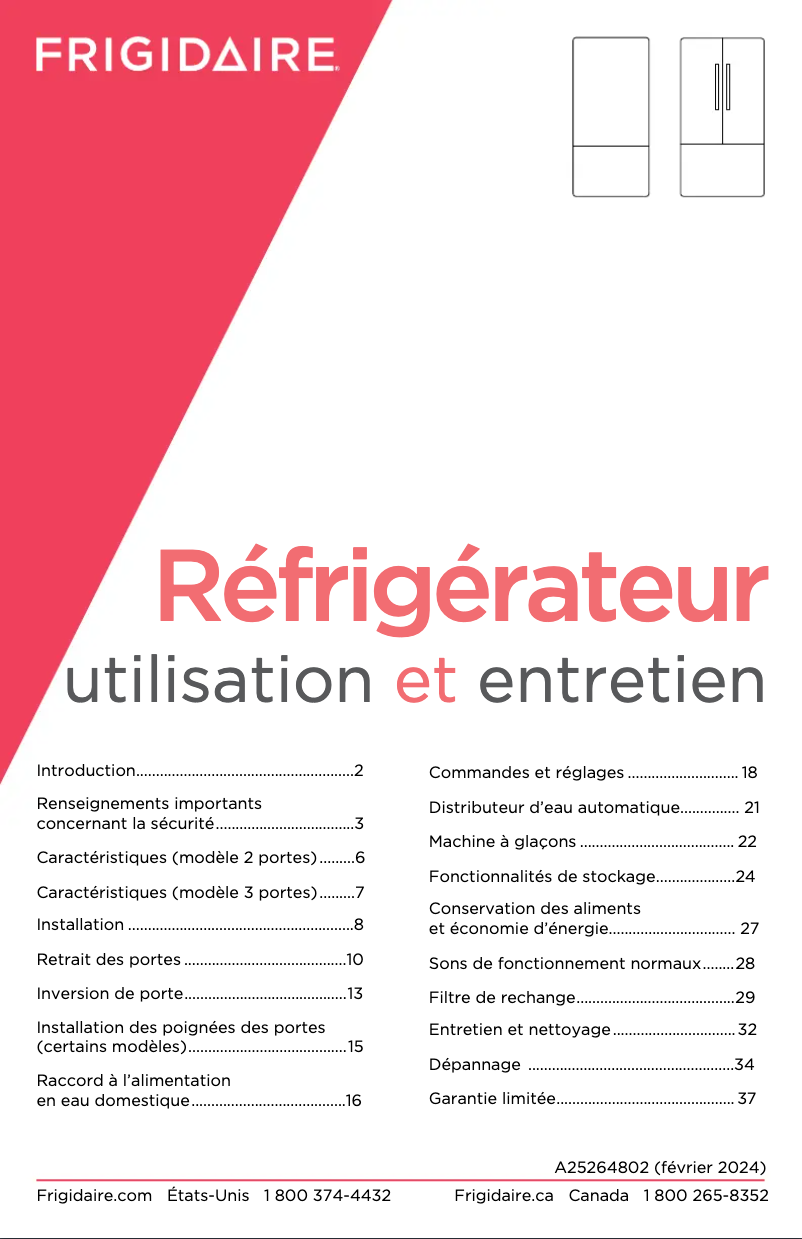 Page n°1 - Manuel utilisateur Frigidaire GRFN2023AF