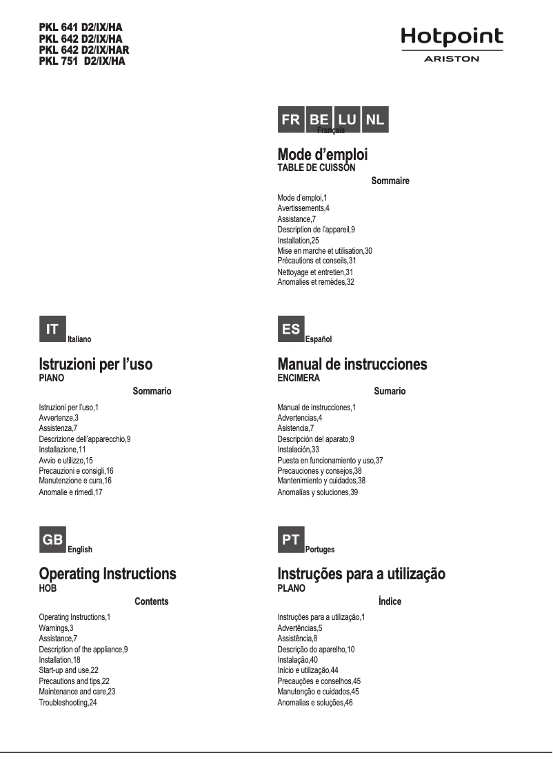 Page n°1 - Manuel utilisateur Hotpoint Ariston PKL 751 D2/IX/HA