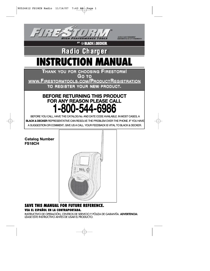 Page n°1 - Manuel utilisateur Black & Decker FS18CH
