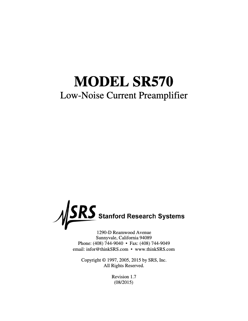 Page 1 de la notice Manuel utilisateur SRS SR570