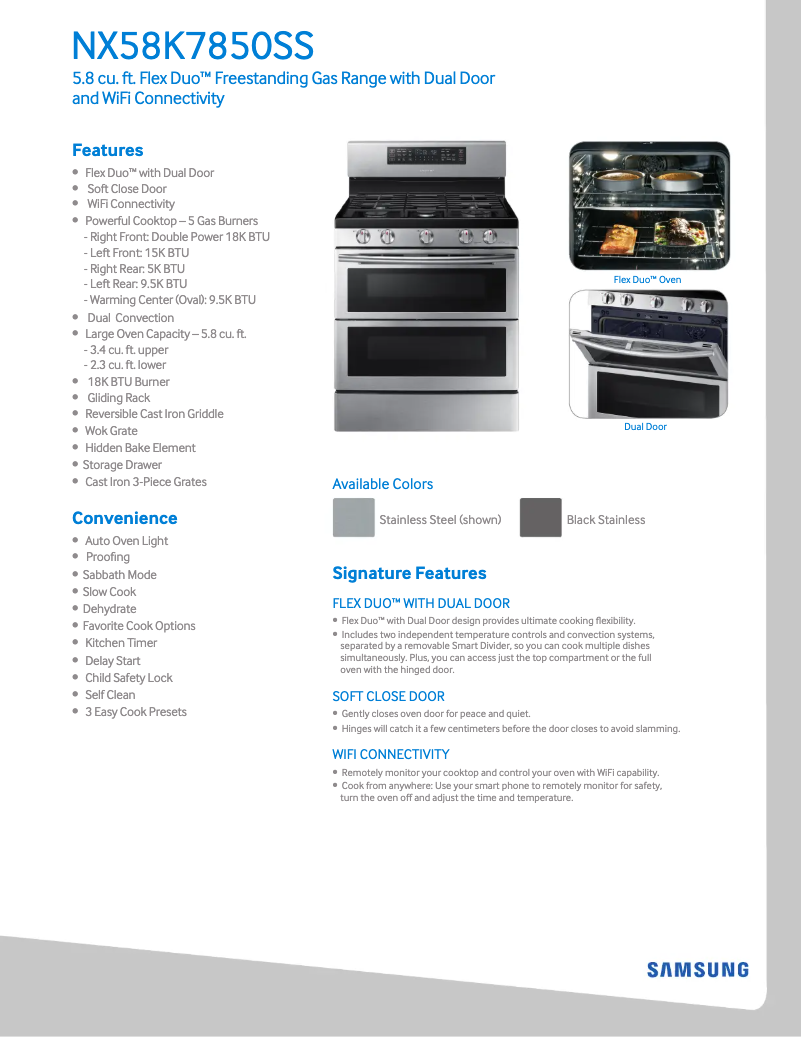 Page 1 de la notice Fiche technique Samsung NX58M6850SS