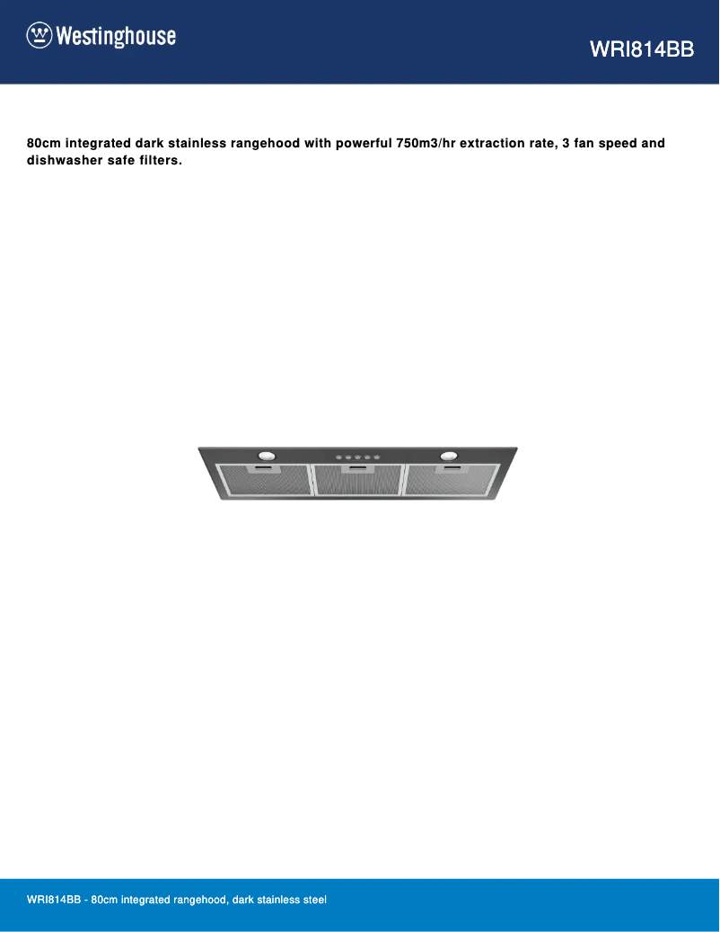 Page 1 de la notice Fiche technique Westinghouse WRI814BB
