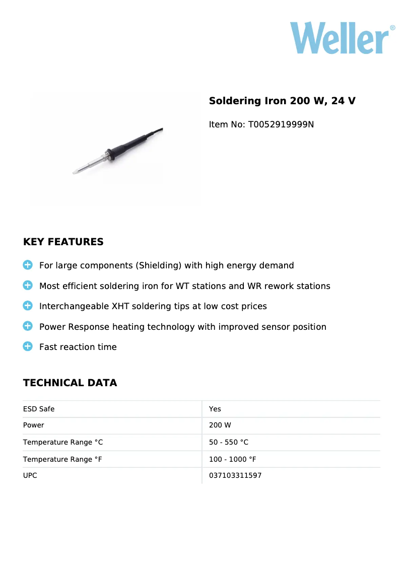 Page n°1 - Fiche technique Weller WP 200