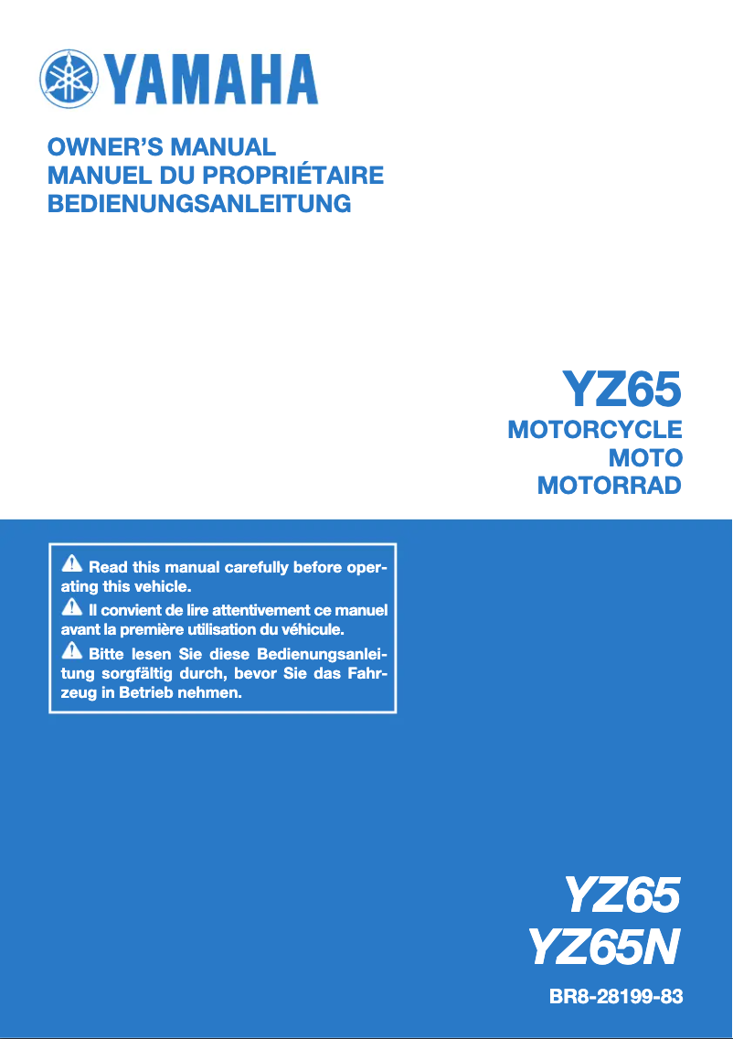 Page 1 de la notice Manuel utilisateur Yamaha YZ65 (2022)