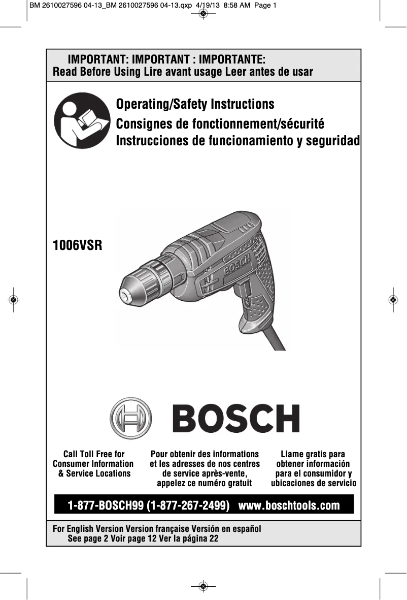 Page 1 de la notice Manuel utilisateur Bosch 1006VSR