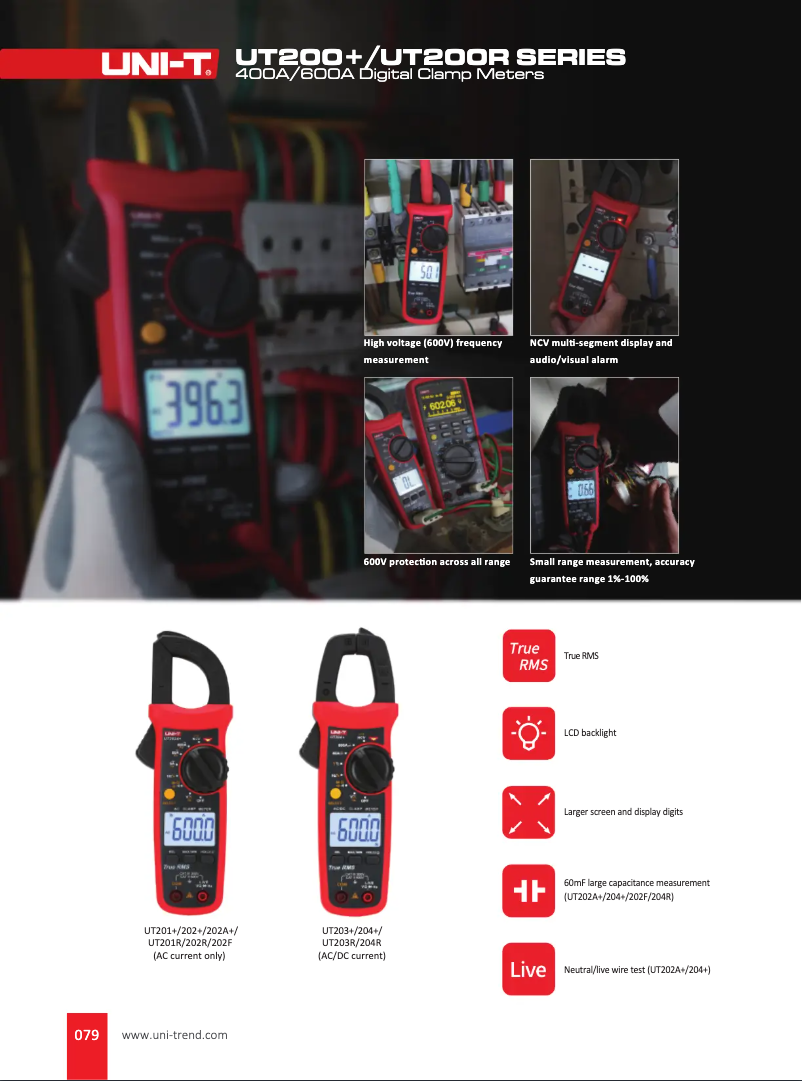 Page 1 de la notice Fiche technique Uni-T UT204+