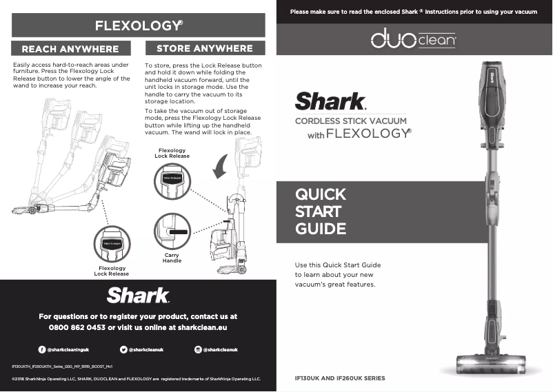 Page 1 de la notice Guide de démarrage rapide Shark DuoClean IF130UKTH