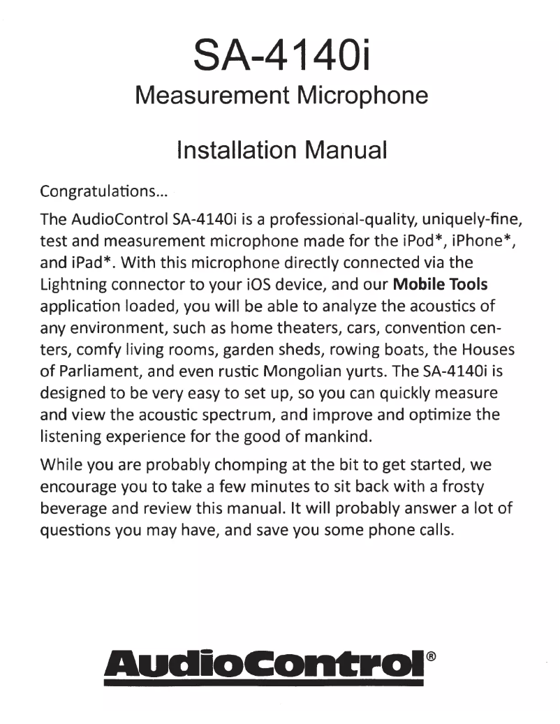 Page 1 de la notice Manuel utilisateur AudioControl SA-4140i