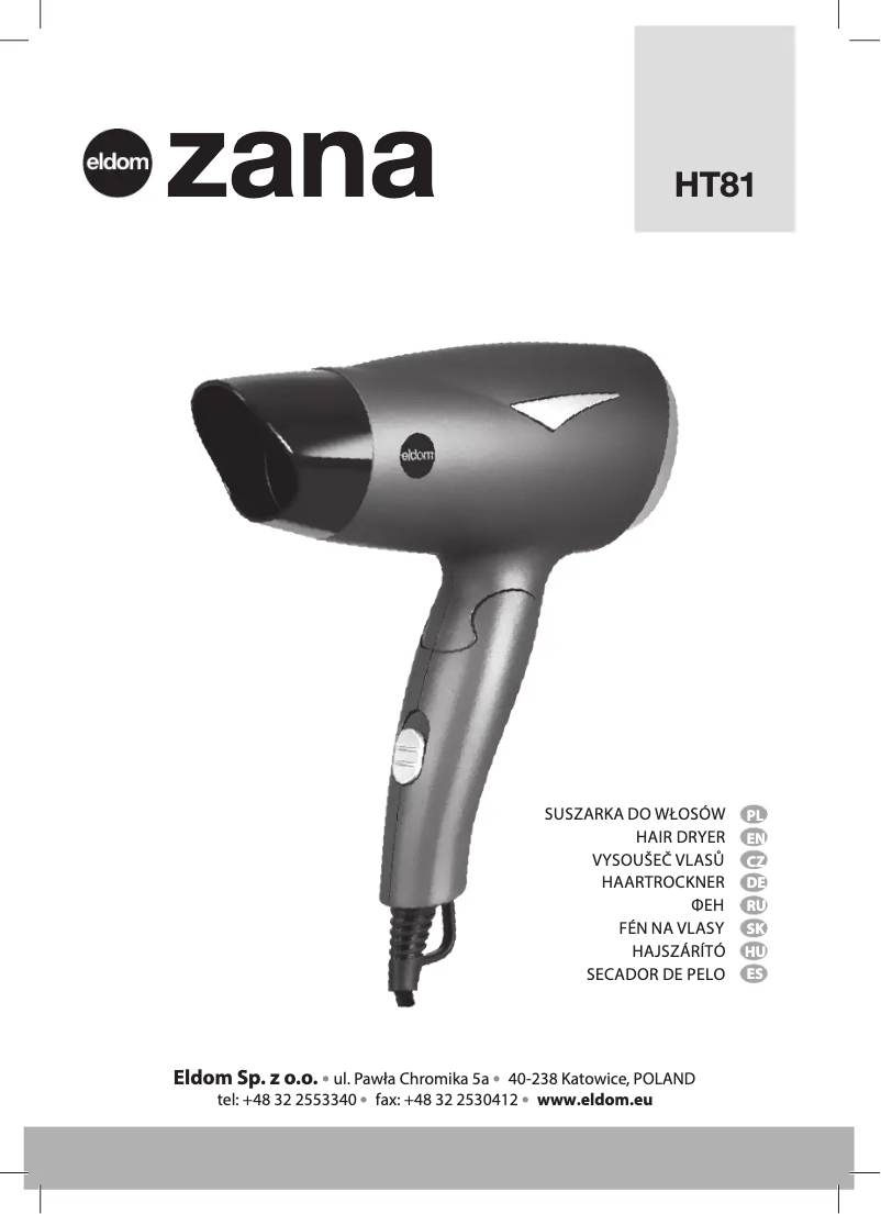 Image de la première page du manuel de l'appareil Zana HT81