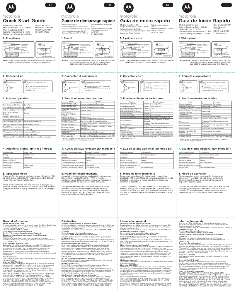 Page n°1 - Manuel utilisateur Motorola Sonic Play+ 275