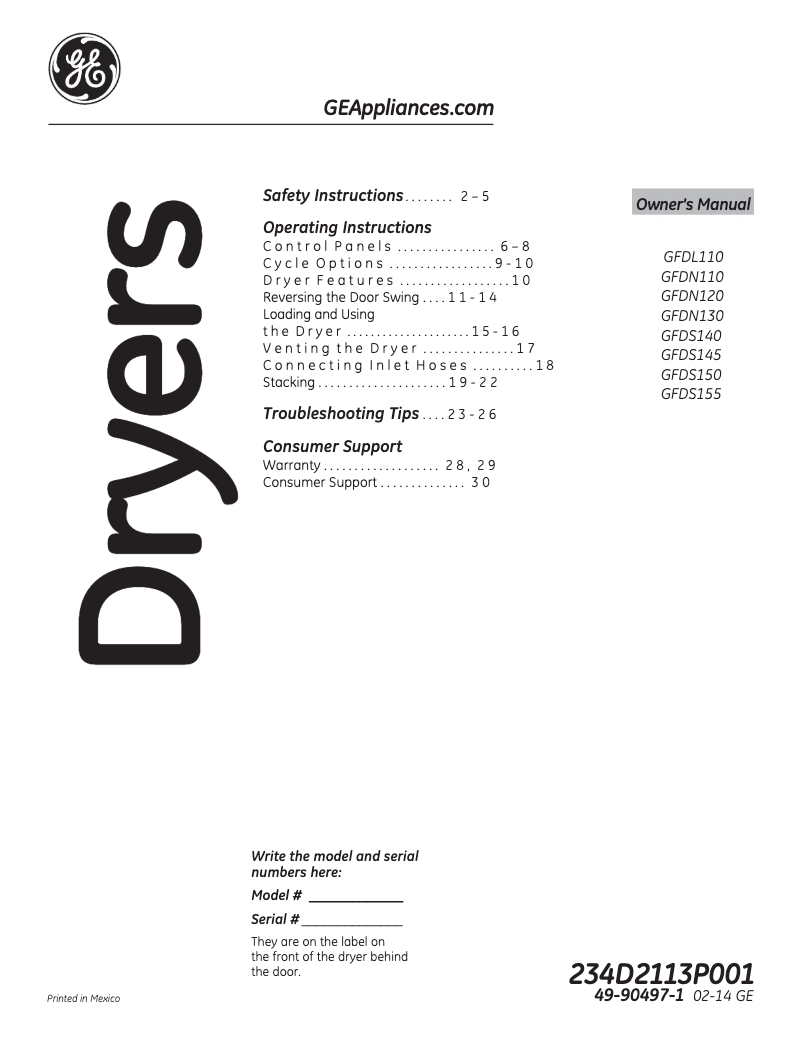 Page n°1 - Mode d'emploi GE GFDN120EDWW