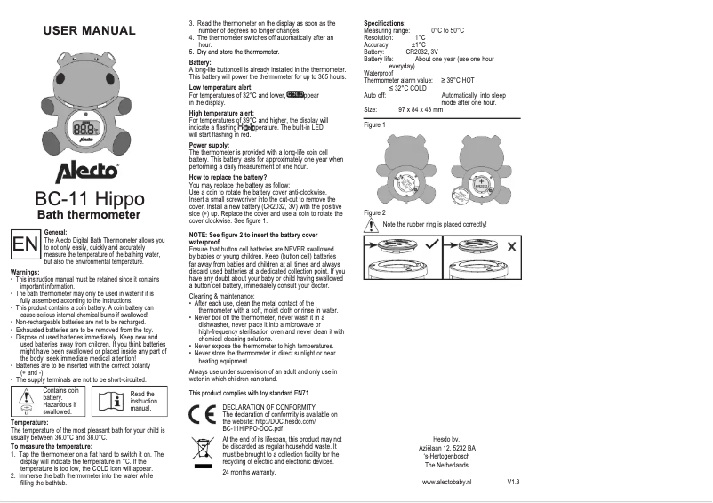 Page 1 de la notice Manuel utilisateur Alecto BC-11 Hippo
