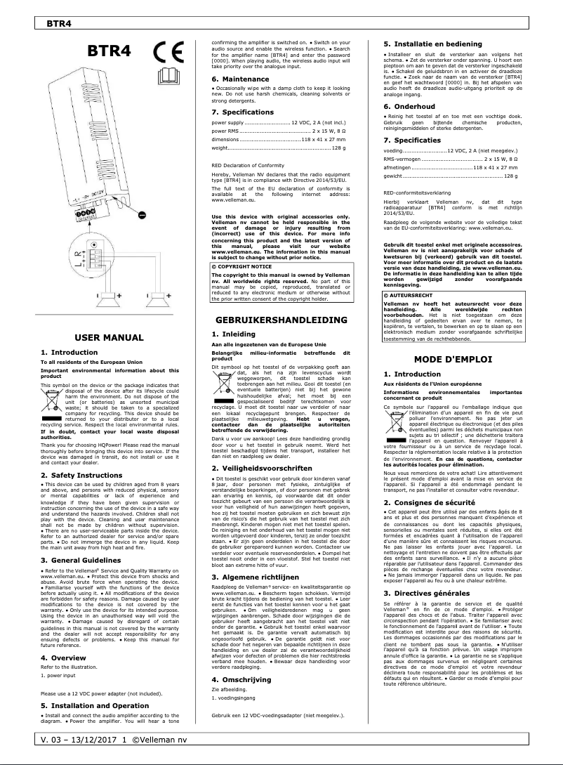 Page 1 de la notice Manuel utilisateur HQ Power BTR4