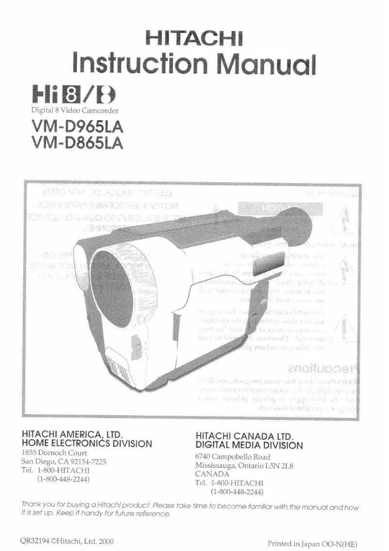 Page n°1 - Manuel utilisateur Hitachi VM-D865LA