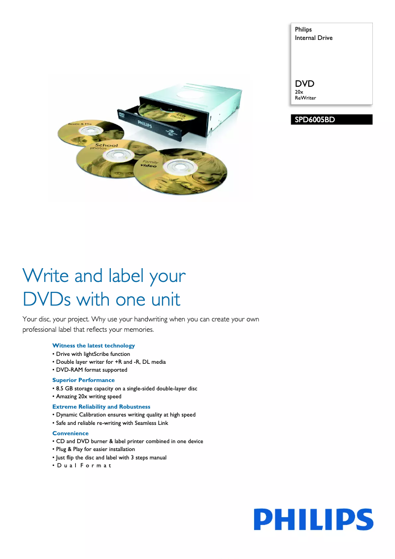Page 1 de la notice Brochure Philips SPD6005BD
