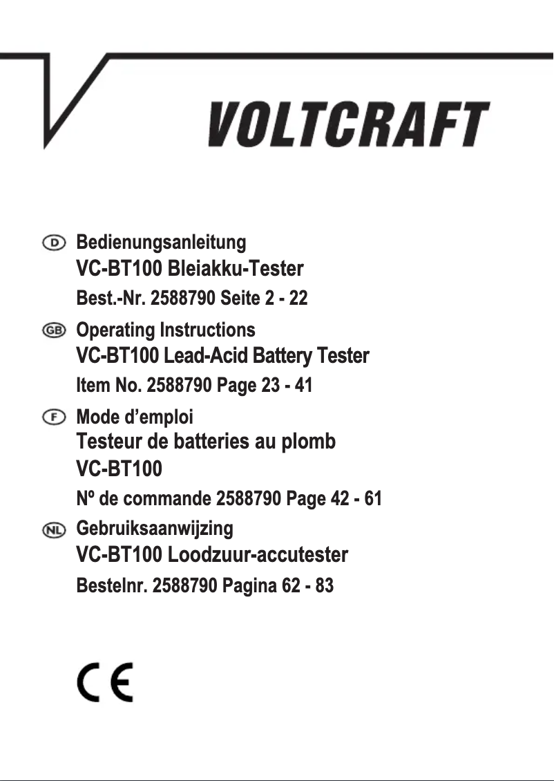 Page 1 de la notice Manuel utilisateur Voltcraft VC-BT100
