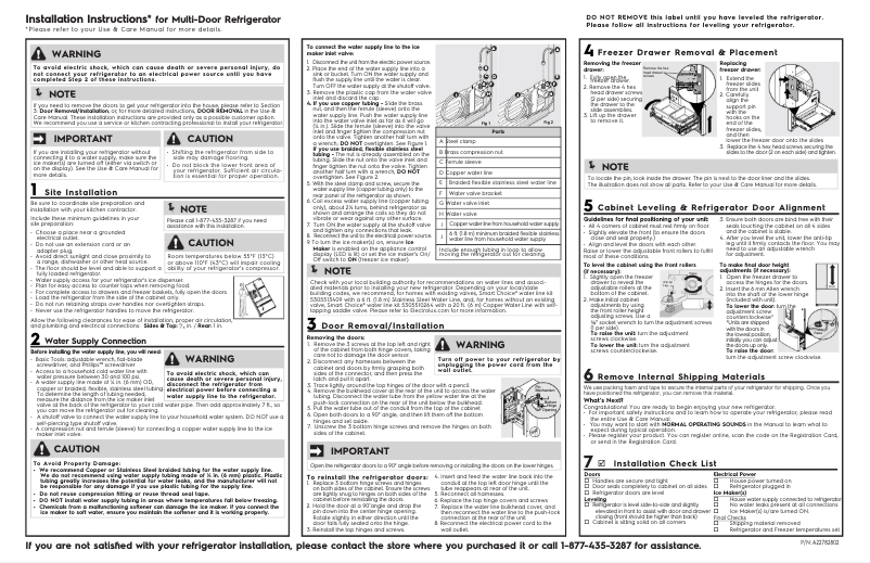 Page 1 de la notice Guide d'installation Frigidaire GRQC2255BF