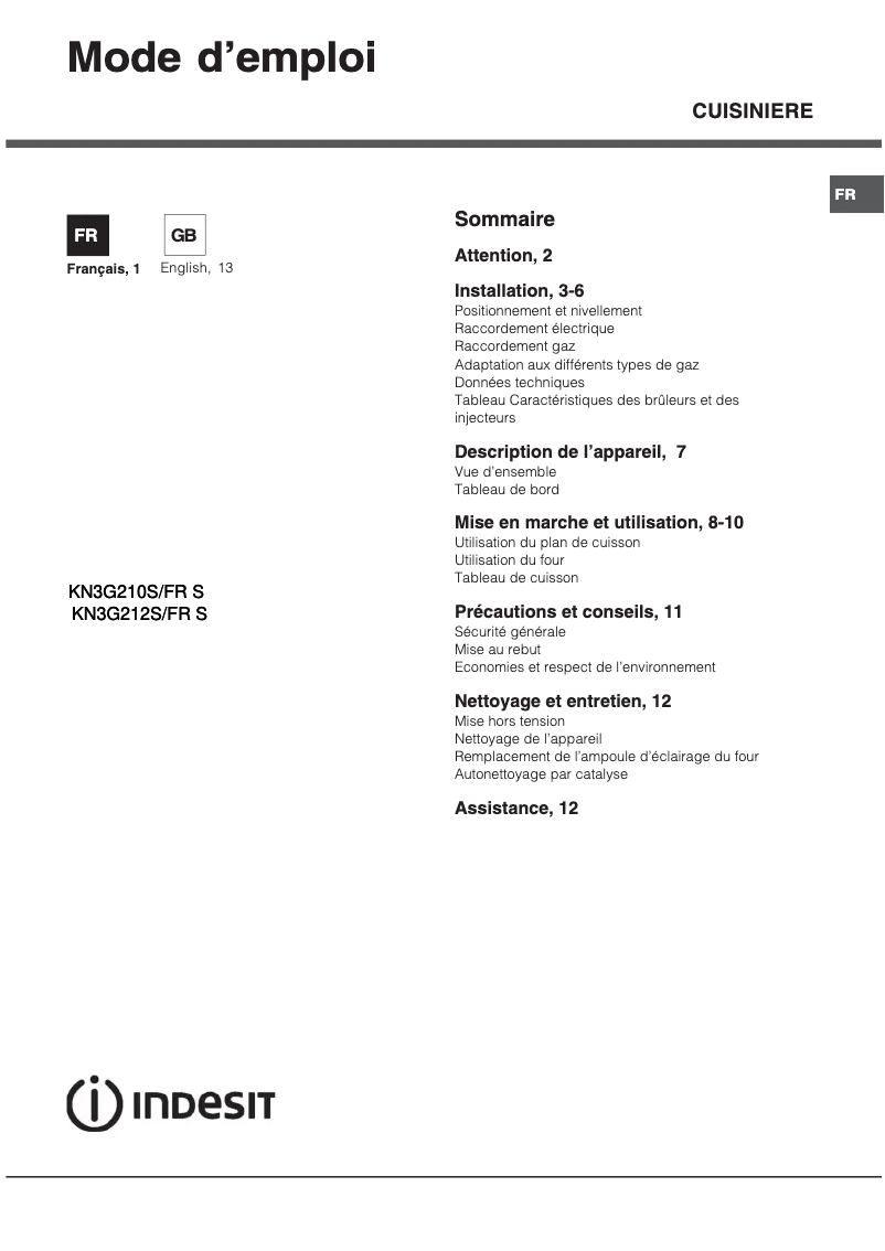 Page n°1 - Manuel utilisateur Indesit KN3G210S(W)/FR S
