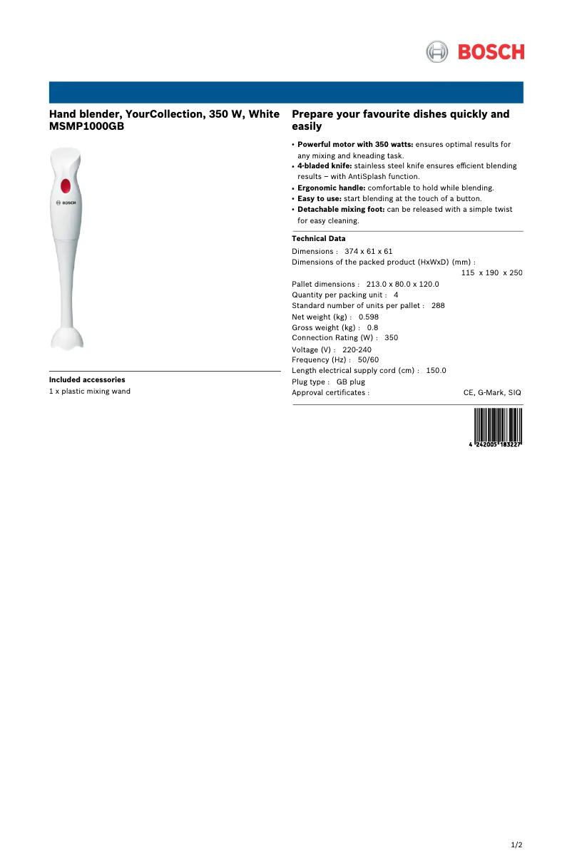 Página 1 del manual Ficha técnica Bosch MSMP1000GB