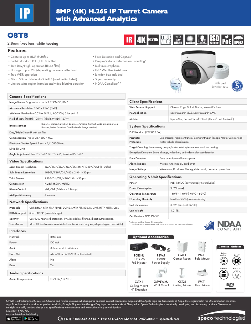 Page n°1 - Fiche technique Speco Technologies O8T8
