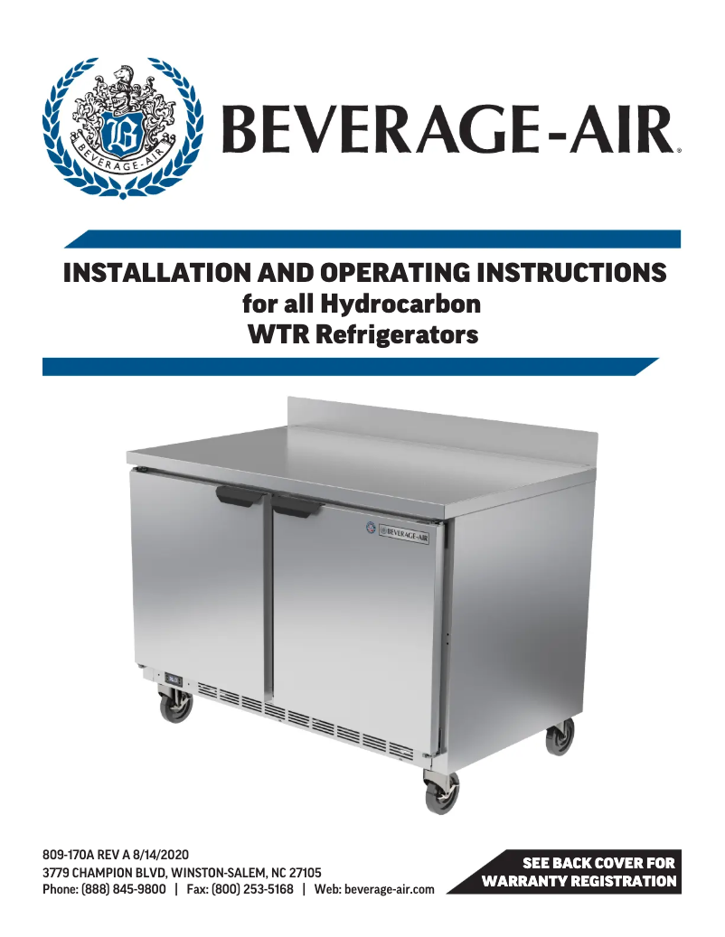 Page 1 de la notice Manuel utilisateur Beverage-Air WTFD48AHC-4-FLT