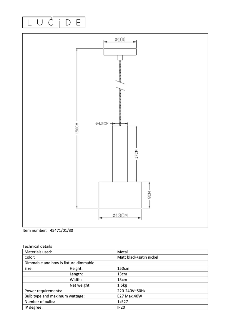 Page n°1 - Manuel utilisateur Lucide Teun 45471/01/30
