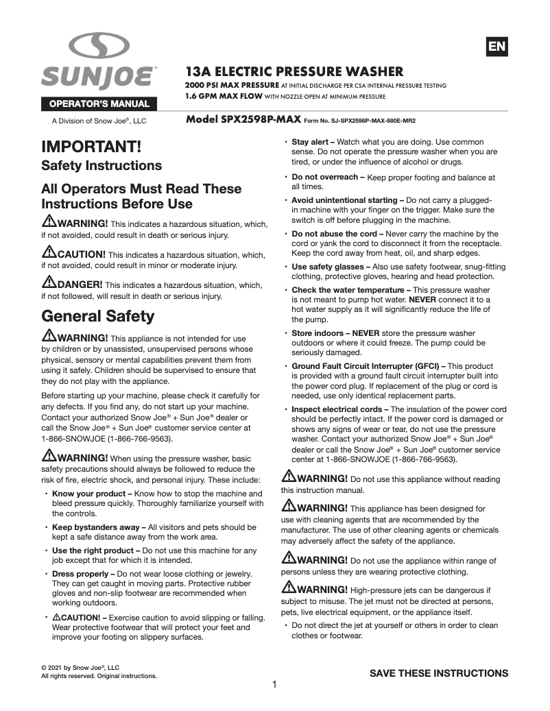 Image de la première page du manuel de l'appareil SPX2598P-MAX