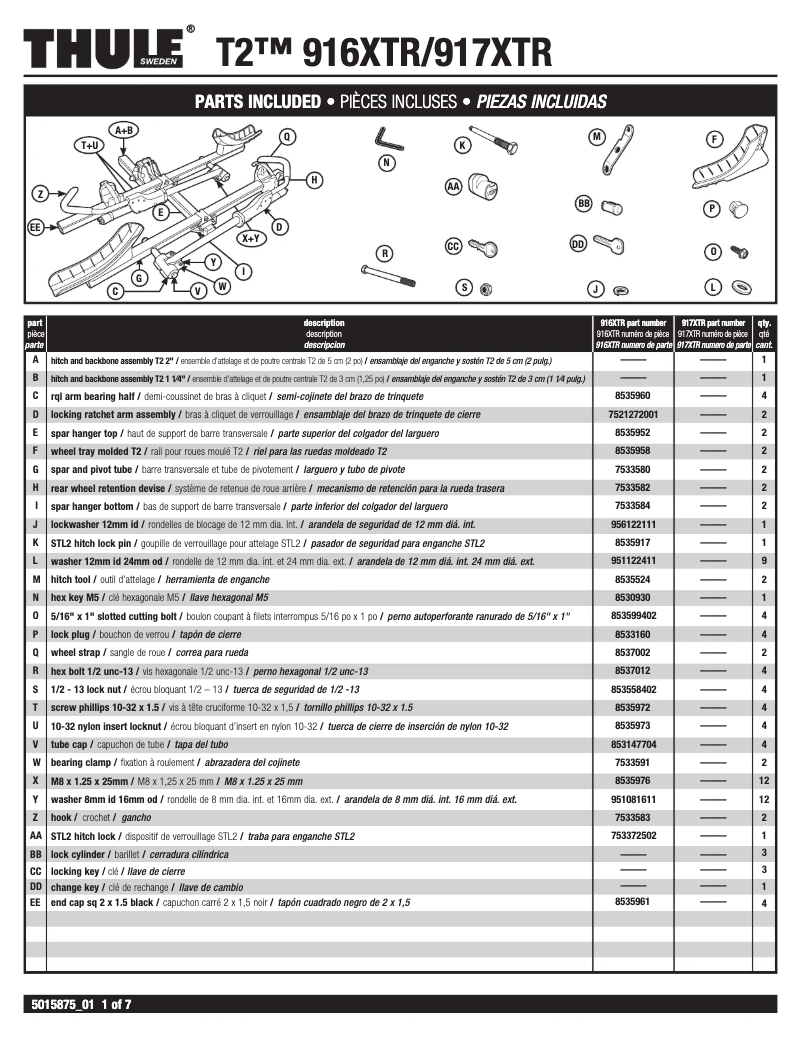 Page 1 de la notice Manuel utilisateur Thule T2-917XTR