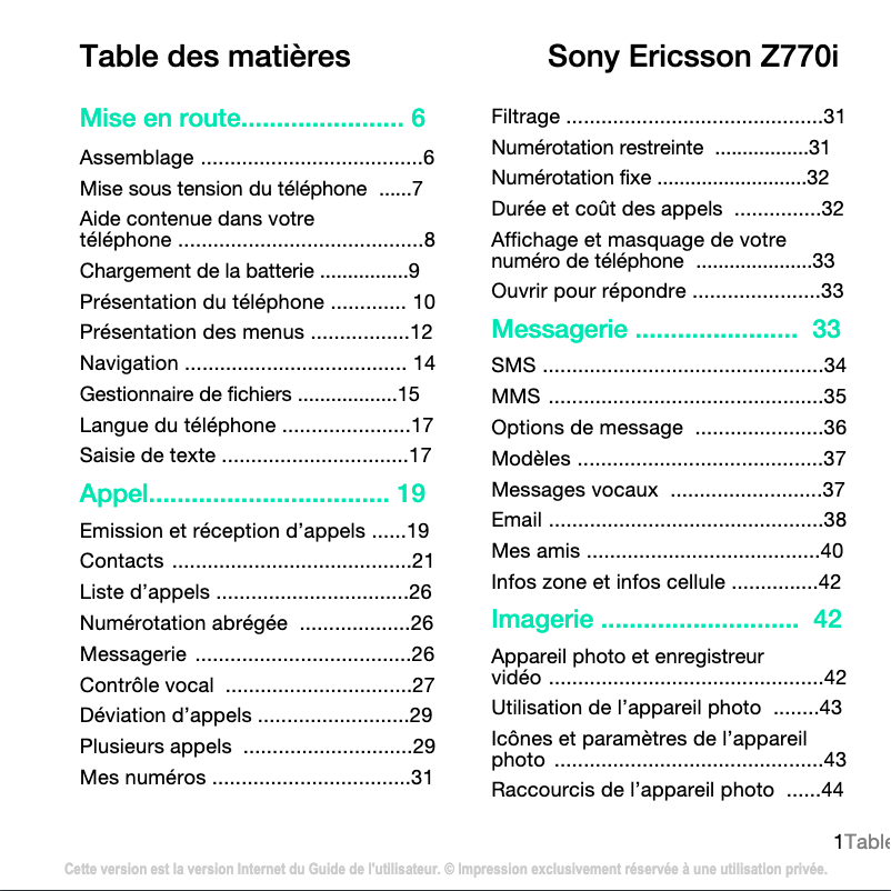 Image de la première page du manuel de l'appareil Z770i
