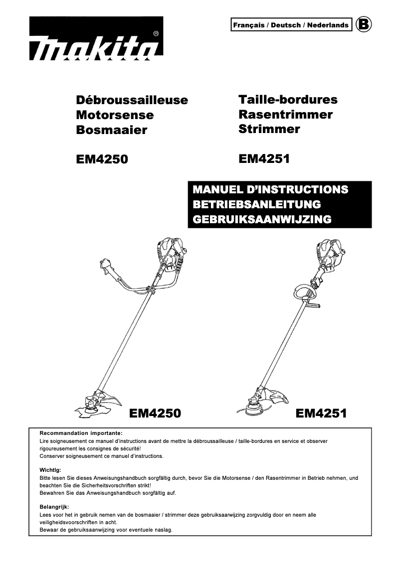 Page 1 de la notice Manuel utilisateur Makita EM4250