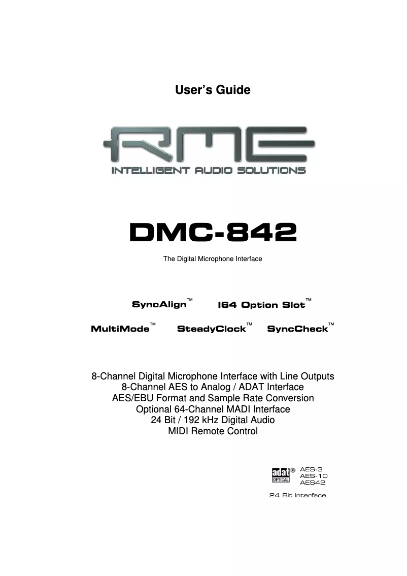 Page n°1 - Manuel utilisateur RME DMC-842