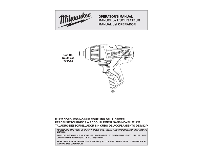 Page 1 de la notice Manuel utilisateur Milwaukee 2455-20