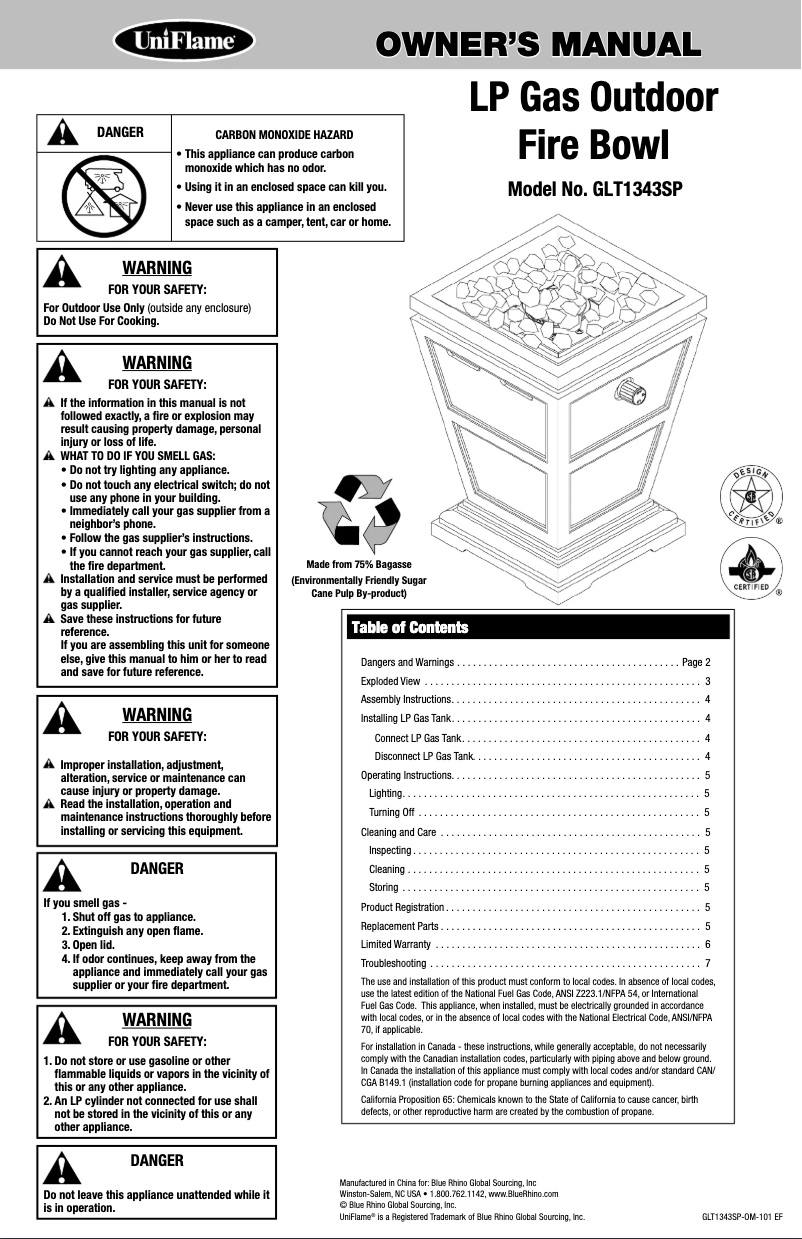 Image de la première page du manuel de l'appareil GLT1343SP