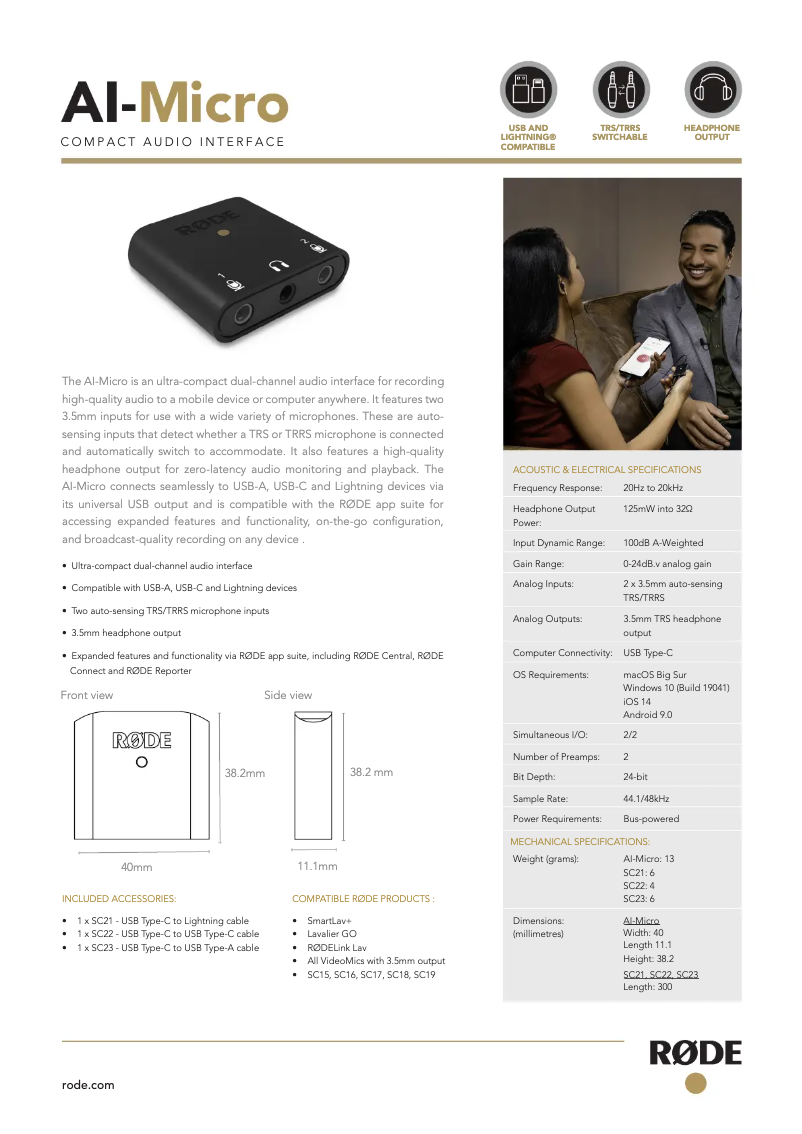 Page n°1 - Manuel utilisateur Røde AI-Micro