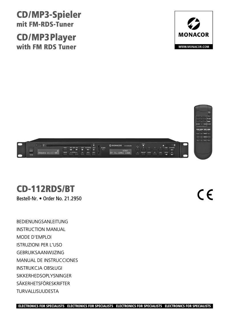 Page 1 de la notice Manuel utilisateur Monacor CD-112RDS/BT