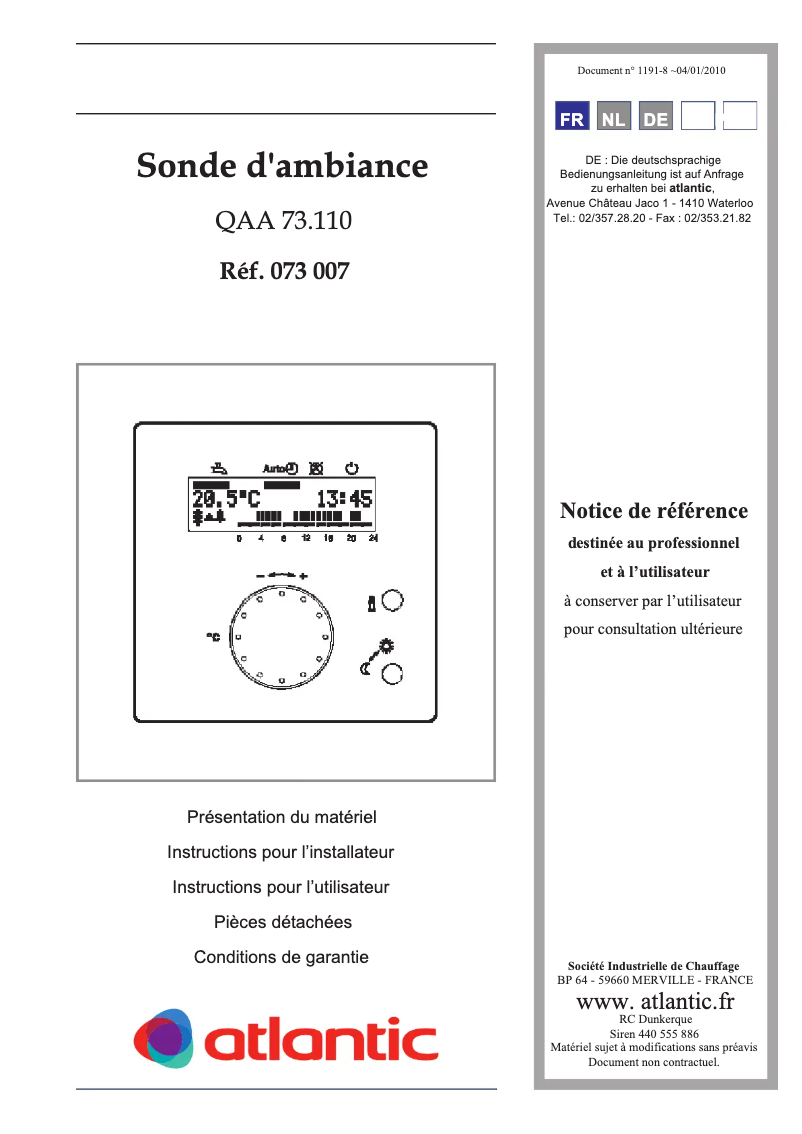 Image de la première page du manuel de l'appareil QAA 73.110