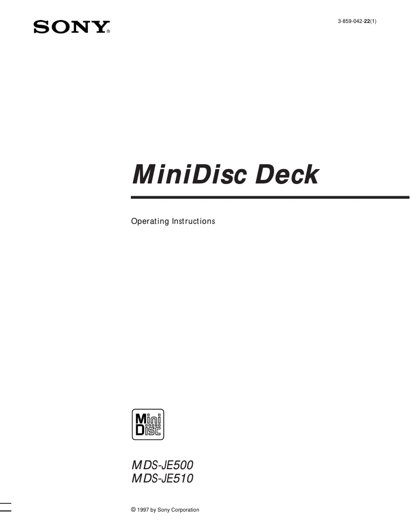 Page 1 de la notice Manuel utilisateur Sony MDS-JE500