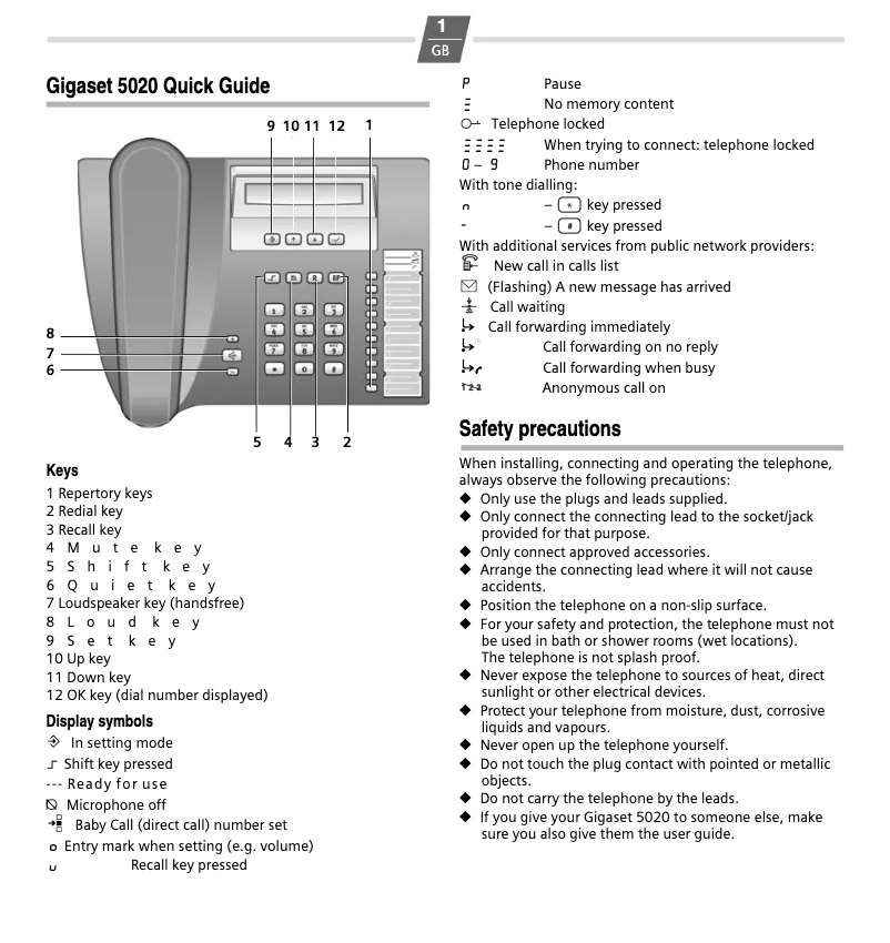 Image de la première page du manuel de l'appareil Gigaset 5020