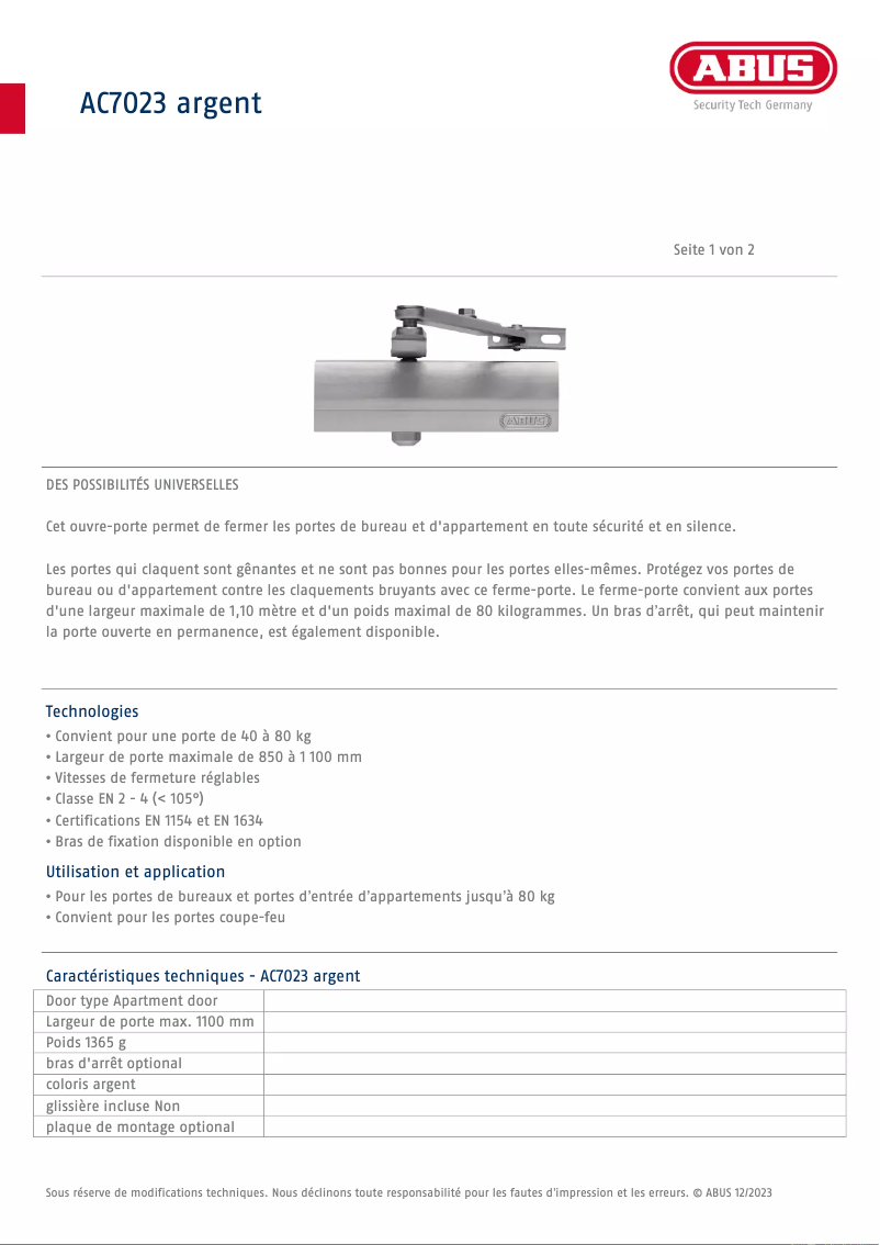 Image de la première page du manuel de l'appareil AC7023