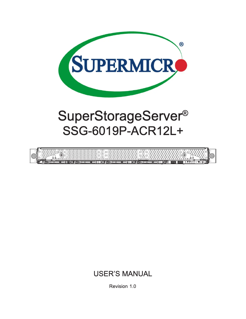 Page 1 de la notice Manuel utilisateur Supermicro SuperStorage 6019P-ACR12L+