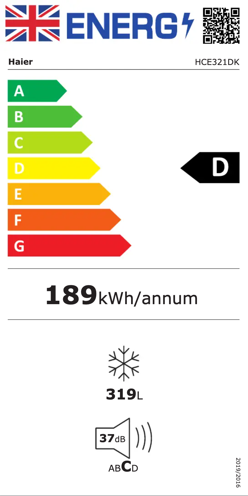 Page n°1 - Label énergétique Haier HCE321DK