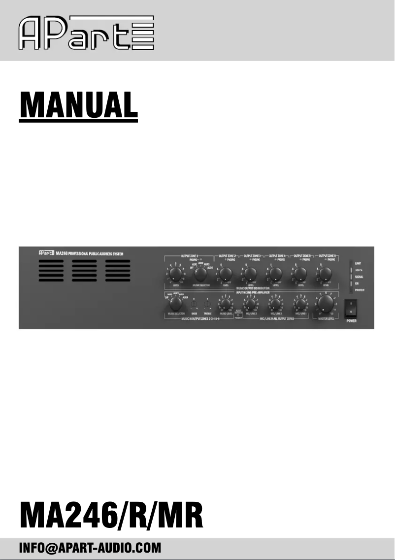 Page n°1 - Manuel utilisateur APart MA246MR
