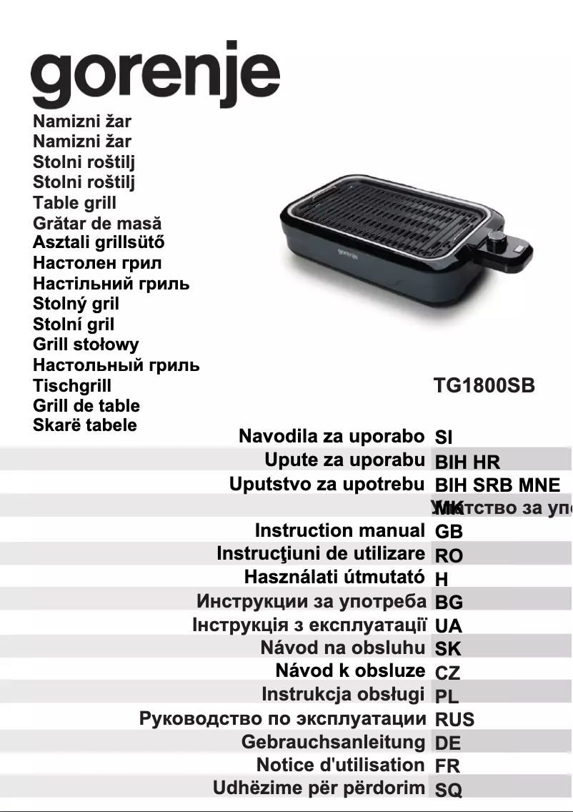 Page n°1 - Manuel utilisateur Gorenje TG1800SB